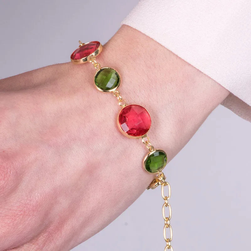 Bracciale in Metallo con cristalli colorati rossi e verdi - BYSIMON gioielli