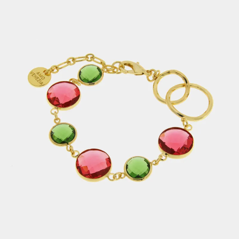 Bracciale in Metallo con cristalli colorati rossi e verdi - BYSIMON gioielli