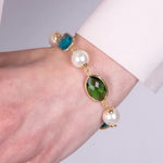Bracciale in Metallo con cristalli colorati blu e verdi - BYSIMON gioielli
