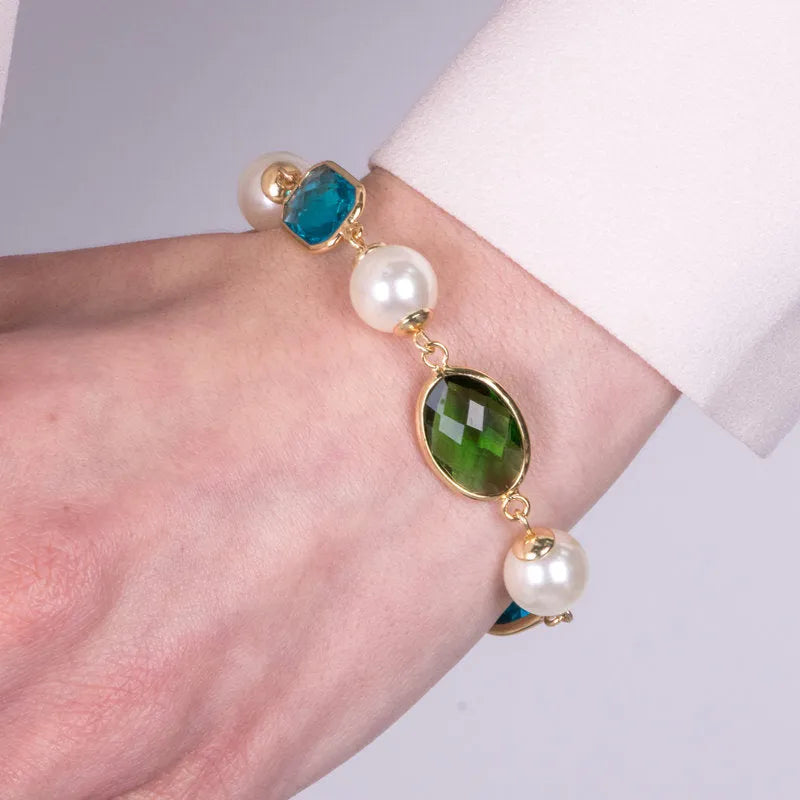 Bracciale in Metallo con cristalli colorati blu e verdi - BYSIMON gioielli