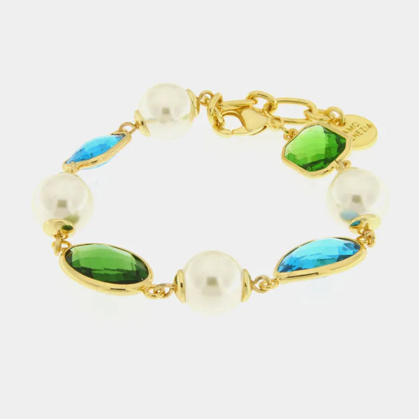 Bracciale in Metallo con cristalli colorati blu e verdi - BYSIMON gioielli