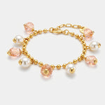 Bracciale in Metallo con cristalli rosa e perle sintetiche - BYSIMON gioielli