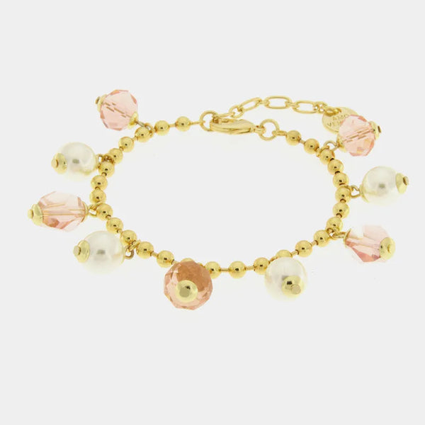 Bracciale in Metallo con cristalli rosa e perle sintetiche - BYSIMON gioielli