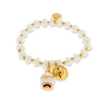 Bracciale in Metallo  campanella bianca e piccolo sonaglio con pietre bianche