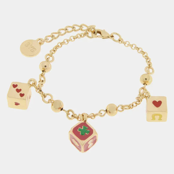 Bracciale in Metallo con dadi della fortuna e cuori - BYSIMON gioielli