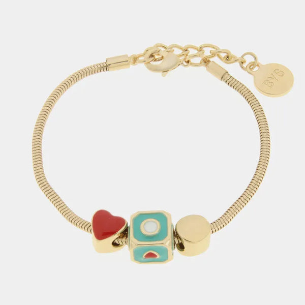 Bracciale in Metallo con dado della fortuna e cuore rosso - BYSIMON gioielli