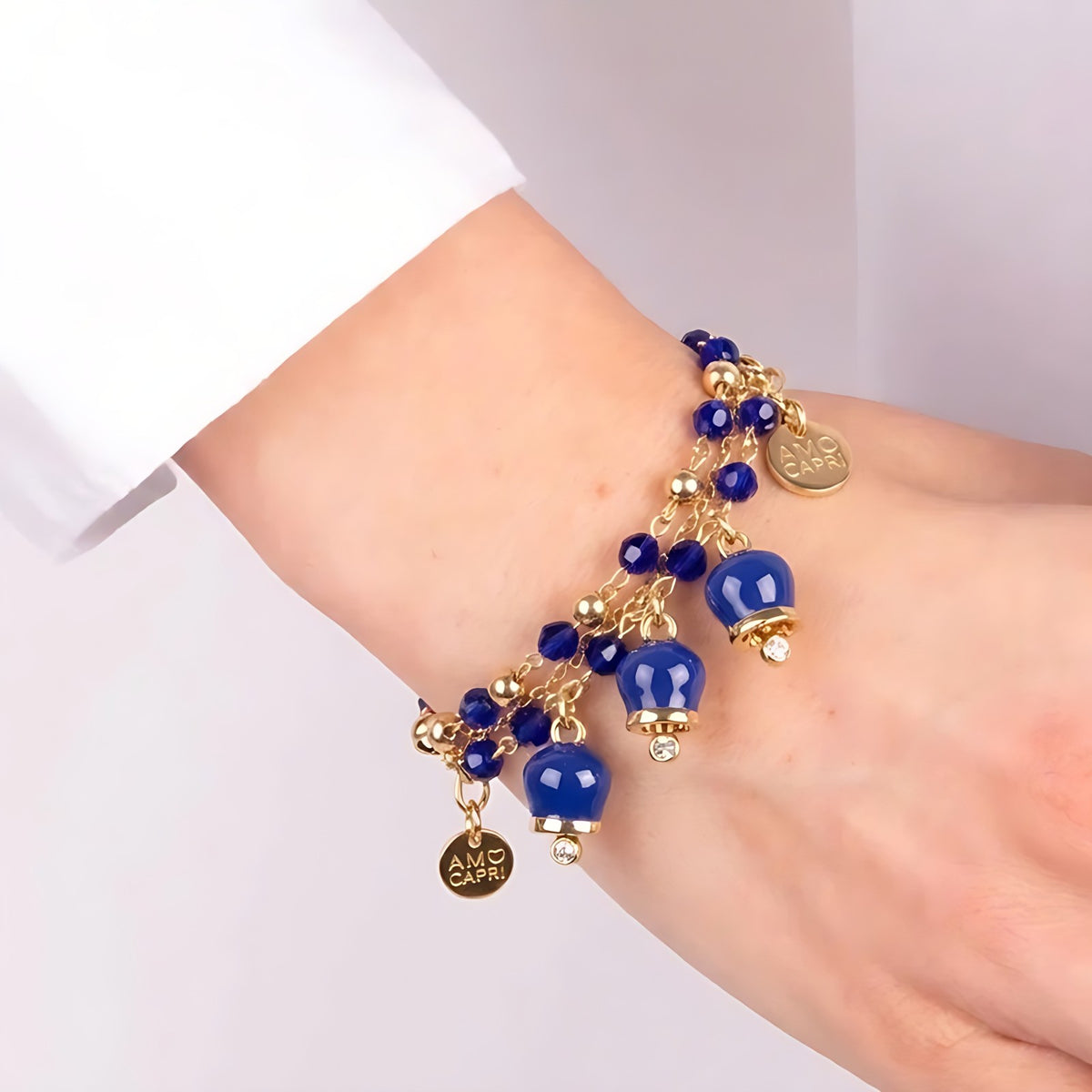 Tre Desideri - Bracciale in Metallo con campanelle blu cobalto multifilo