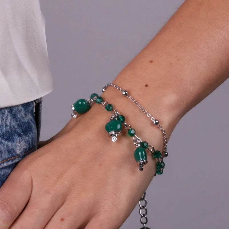 Bracciale in Metallo con campanelle verdi multifilo - BYSIMON gioielli