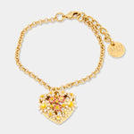Bracciale in Metallo cuore impreziosito da fiori bianchi - BYSIMON gioielli