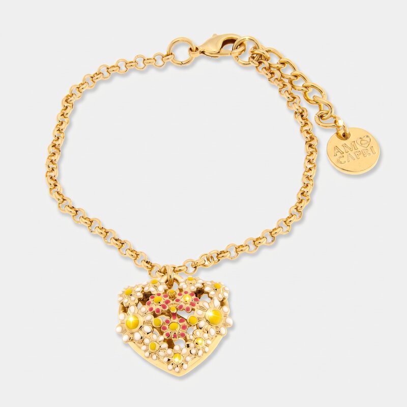 Bracciale in Metallo cuore impreziosito da fiori bianchi - BYSIMON gioielli