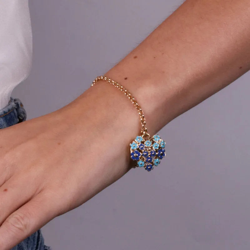 Bracciale in Metallo cuore impreziosito da fiori blu