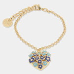 Bracciale in Metallo cuore impreziosito da fiori blu - BYSIMON gioielli