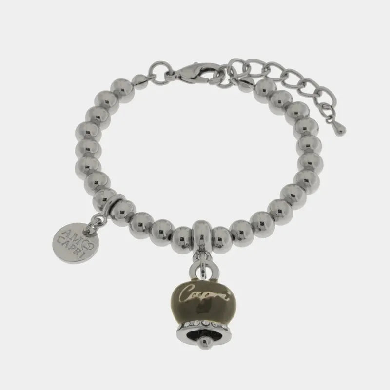 Bracciale in Metallo con campanella grigia scritta capri