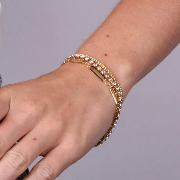 Bracciale in Metallo multifilo con catena e zirconi - BYSIMON gioielli