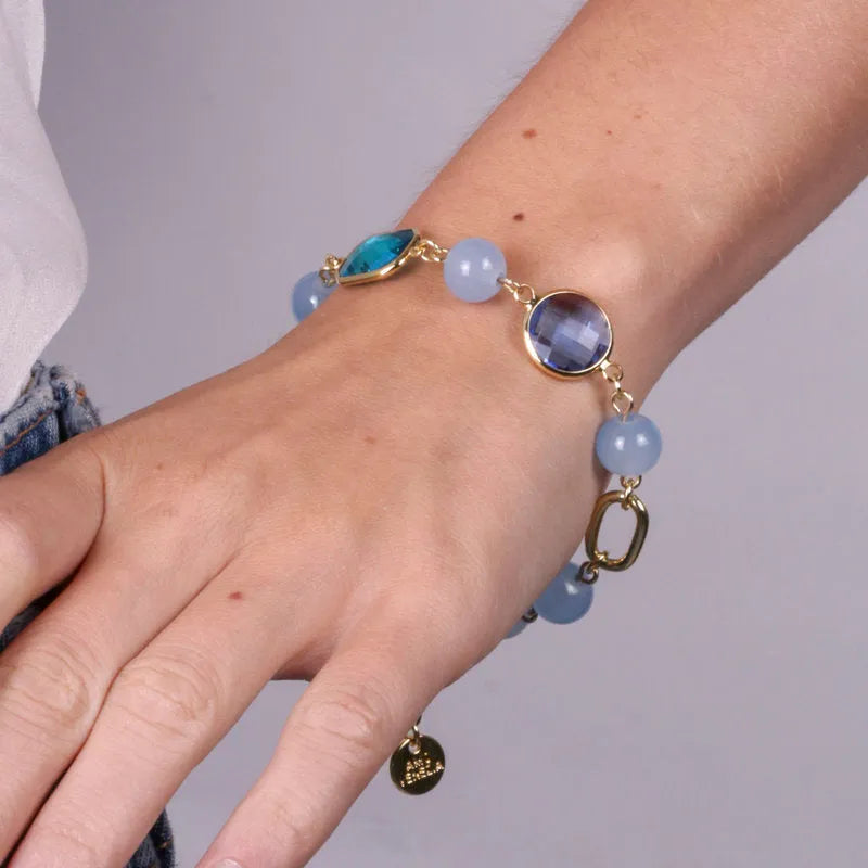 Bracciale in Metallo con perle e cristalli blu - BYSIMON gioielli
