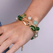 Bracciale in Metallo doppio filo con perle e crstallo verde