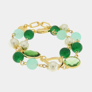 Bracciale in Metallo doppio filo con perle e crstallo verde