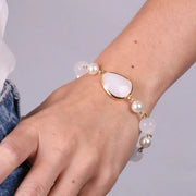 Bracciale in Metallo con perle bianche e cristalli