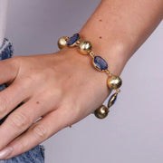 Bracciale in Metallo con perle lucide e cristalli blu