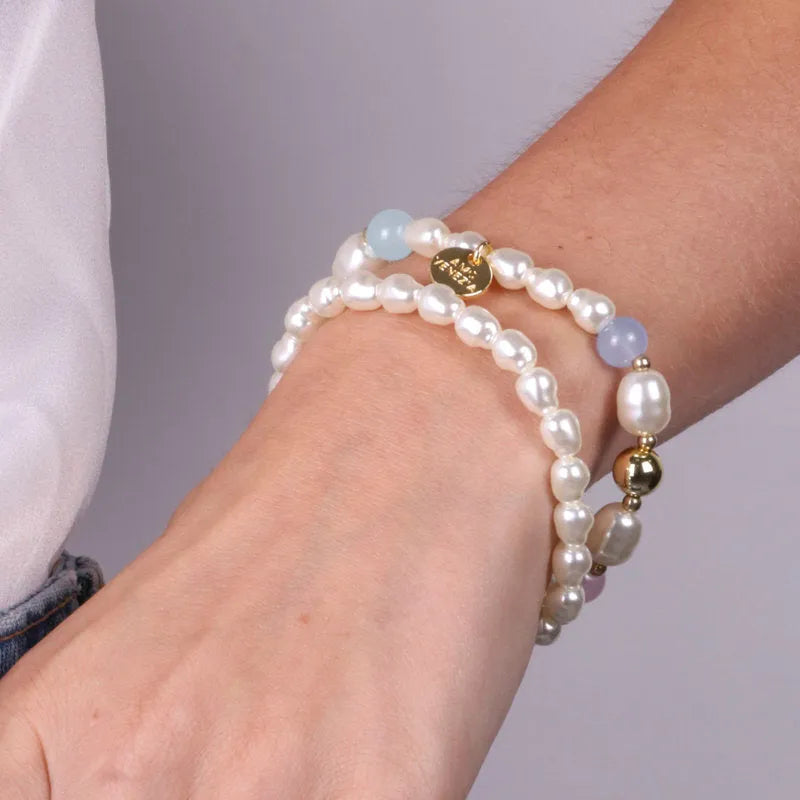 Bracciale in Metallo doppio filo con perle allungate multicolor - BYSIMON gioielli