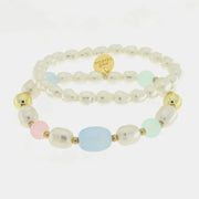 Bracciale in Metallo doppio filo con perle allungate multicolor