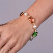 Bracciale in Metallo con perle bianche e cristalli multicolor