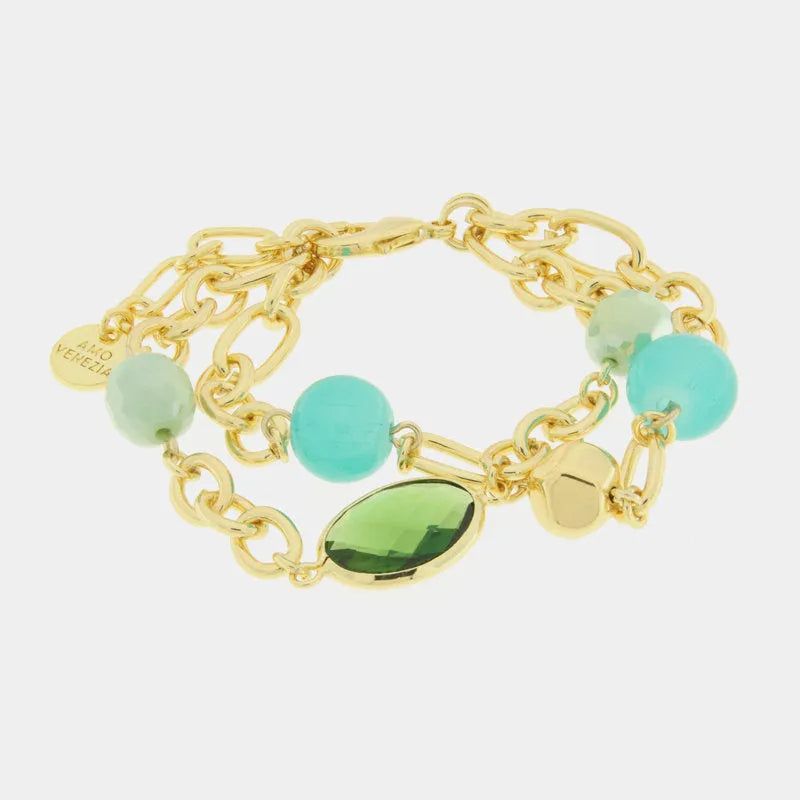 Bracciale in Metallo doppio filo con perle e cristalli AMOVENEZIA - gioiello BySimon