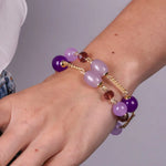 Bracciale in Metallo doppio filo con perle viola e pietre allungate - BYSIMON gioielli