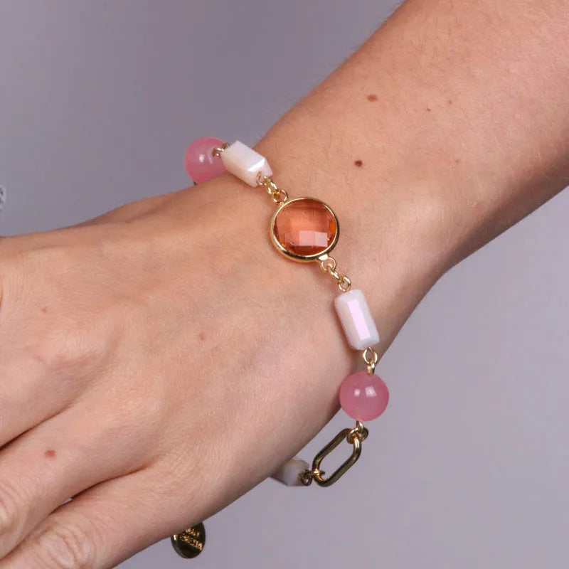 Bracciale in Metallo con cristallo e perle rosa - BYSIMON gioielli