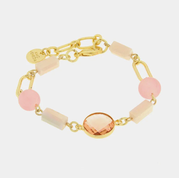 Bracciale in Metallo con cristallo e perle rosa - BYSIMON gioielli