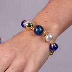 Bracciale in Metallo con perle nera , bianca e blu - BYSIMON gioielli