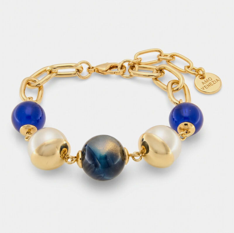 Bracciale in Metallo con perle nera , bianca e blu - BYSIMON gioielli