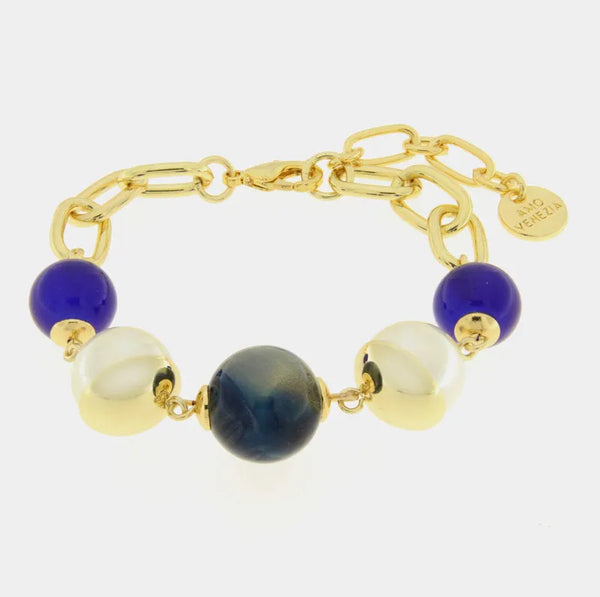 Bracciale in Metallo con perle nera , bianca e blu - BYSIMON gioielli