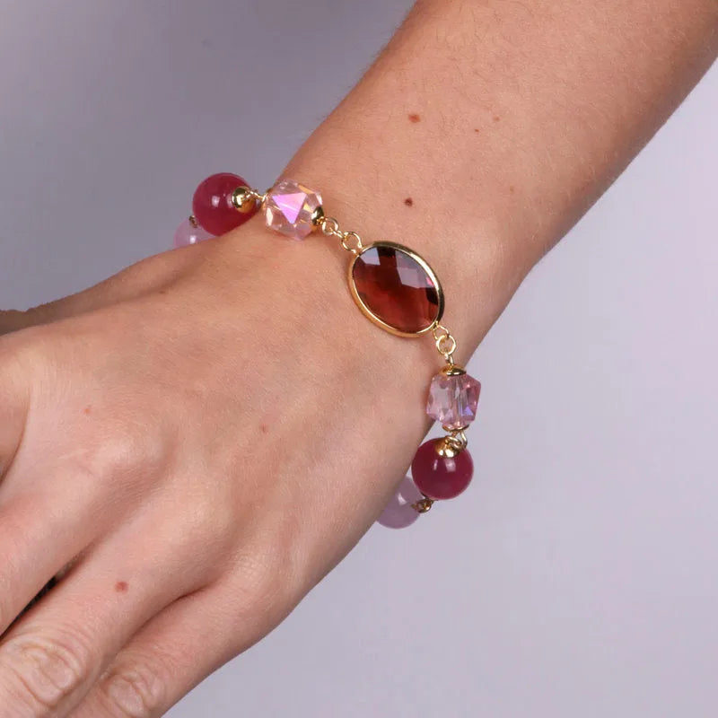 Bracciale in Metallo con cristallo rosa e perle - BYSIMON gioielli