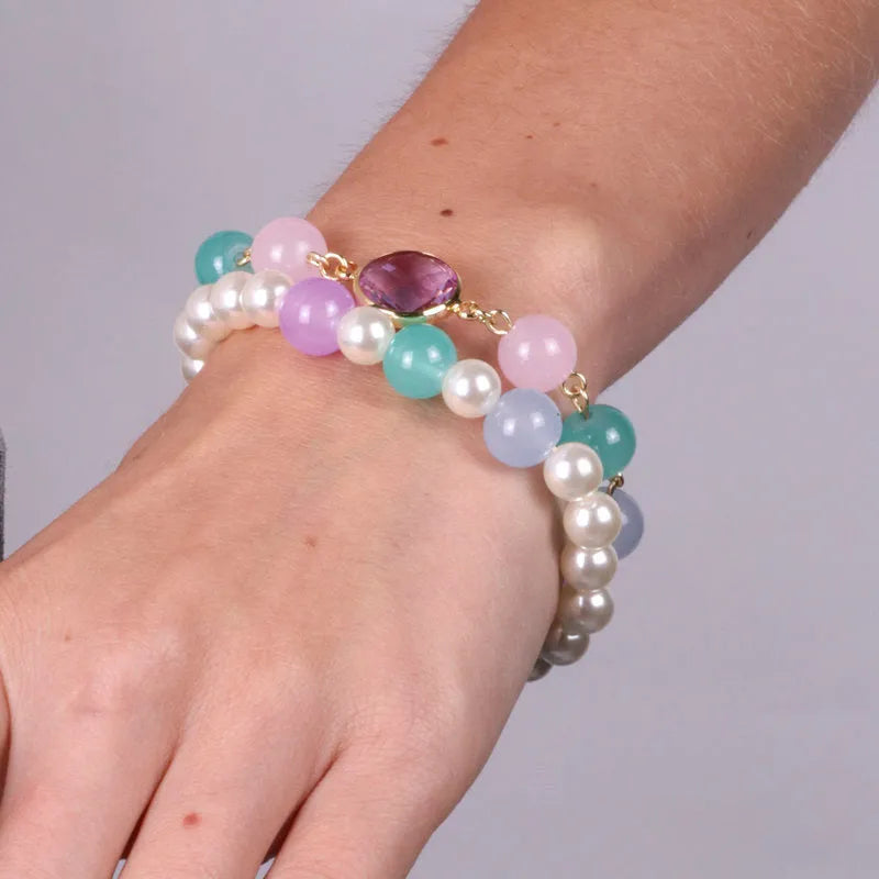 Bracciale in Metallo con perle bianche e multicolor - BYSIMON gioielli