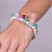 Bracciale in Metallo con perle bianche e multicolor