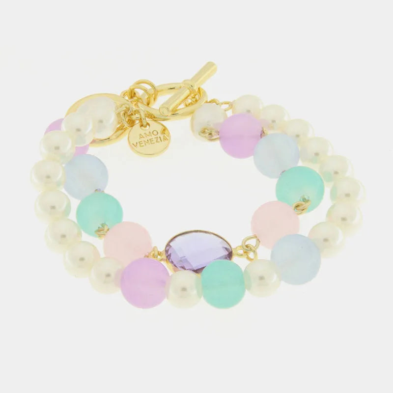 Bracciale in Metallo con perle bianche e multicolor - BYSIMON gioielli