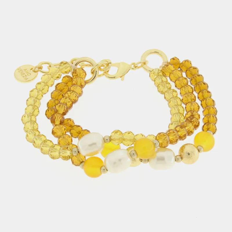 Bracciale in Metallo multifilo di perline e perle gialle