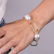 Bracciale in Metallo con catena e perle bianche