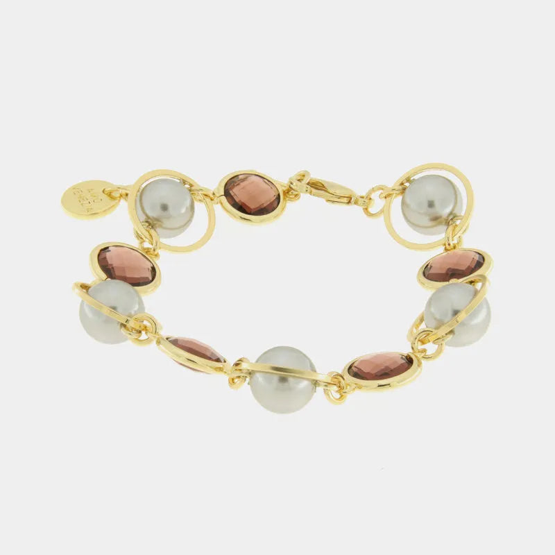 Bracciale in Metallo con cristalli marroni , cerchi e perline - BYSIMON gioielli