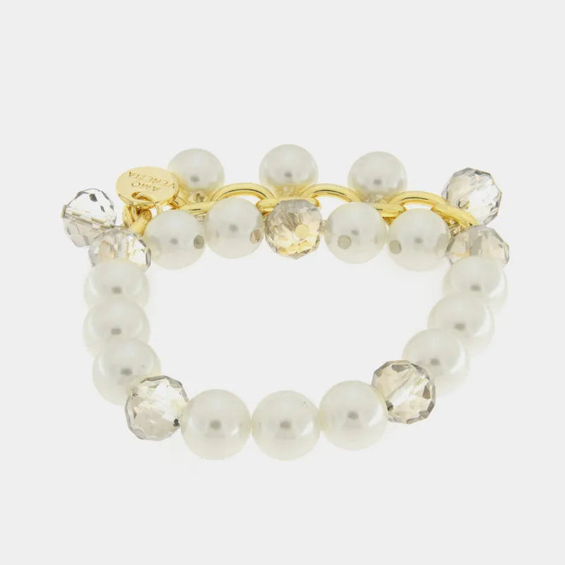 Bracciale in Metallo con perle bianche e cristalli