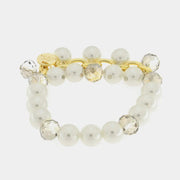 Bracciale in Metallo con perle bianche e cristalli