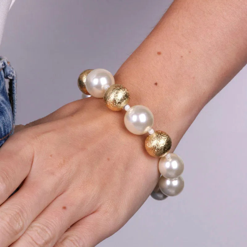 Bracciale in Metallo con perle bianche e lucide - BYSIMON gioielli