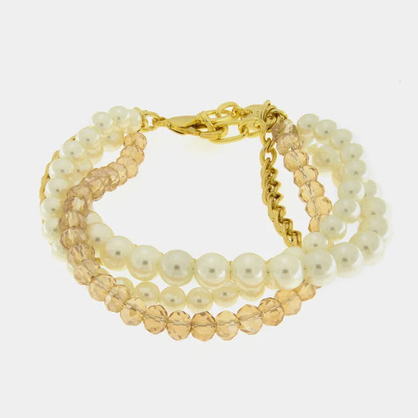 Bracciale in Metallo multifilo di perle bianche e perline - BYSIMON gioielli