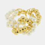 Bracciale in Metallo con chiusura t-bar e perle bianche e oro - BYSIMON gioielli