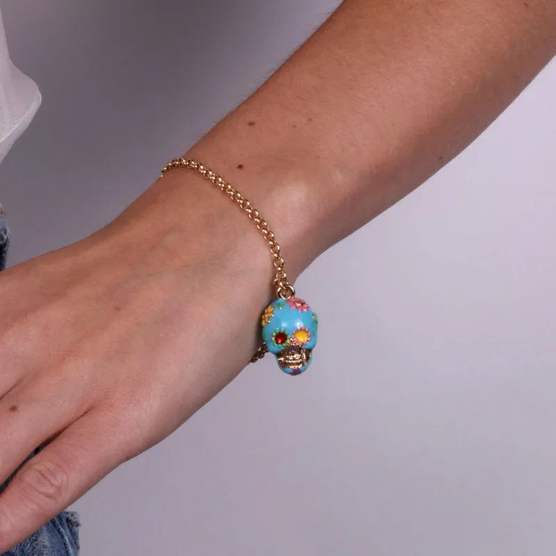 Bracciale in Metallo con capuzzella azzurra impreziosita da fiori colorati AMONAPOLI - gioiello BySimon