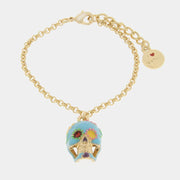 Bracciale in Metallo con capuzzella azzurra impreziosita da fiori colorati