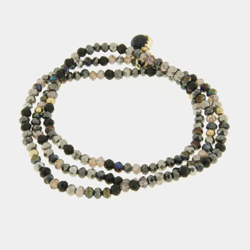 Bracciale in Metallo multifilo di perline scure multicolore