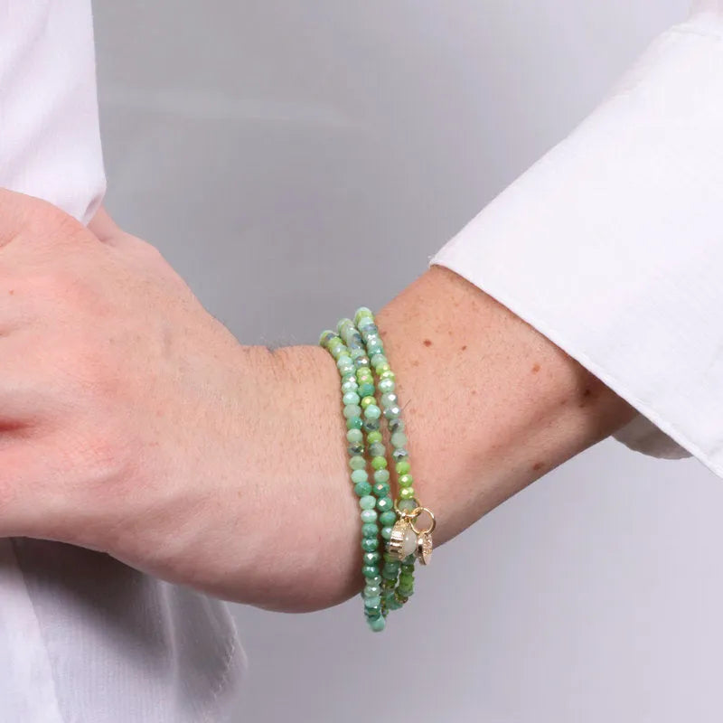 Bracciale in Metallo multifilo con perline verdi