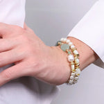 Bracciale in Metallo multifilo con perle bianche e pietre verdi - BYSIMON gioielli